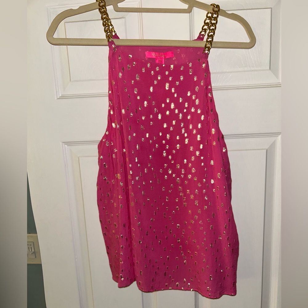 BNWOT Lilly Pulitzer Pink & Gold Tank Top Blouse. Size 14.